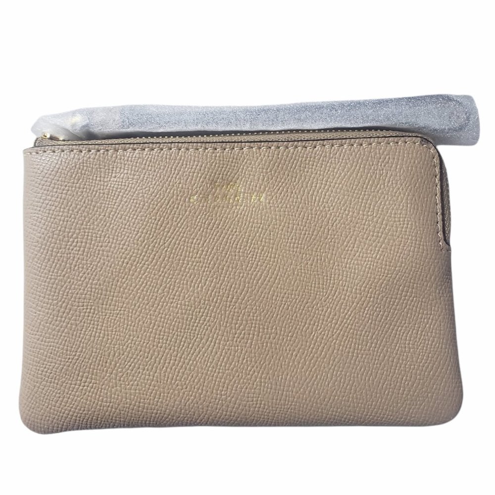Coach Women's  Gold/Taupe Corner Zip Wristlet